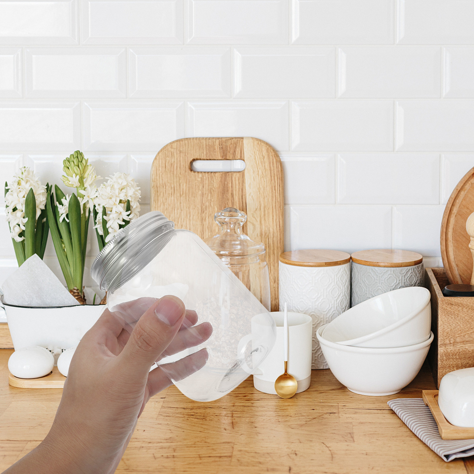 Food Storage Jars With Lids - 4 pots en plastique transparent avec