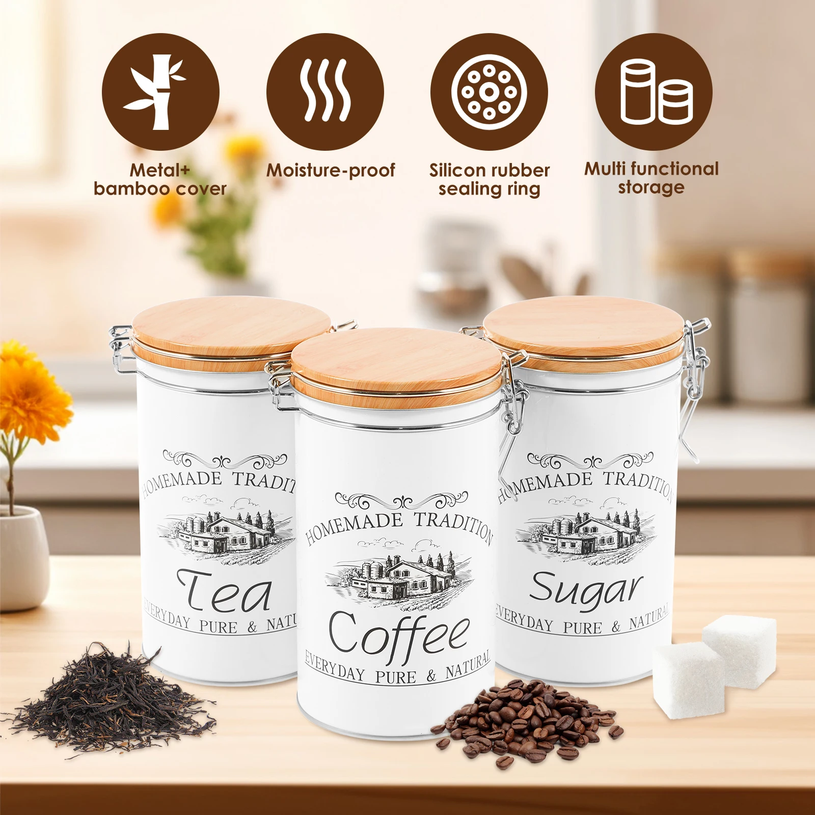 Lot de 3 boîtes à thé, café et - Food Storage Kitchen Container Set avis et prix